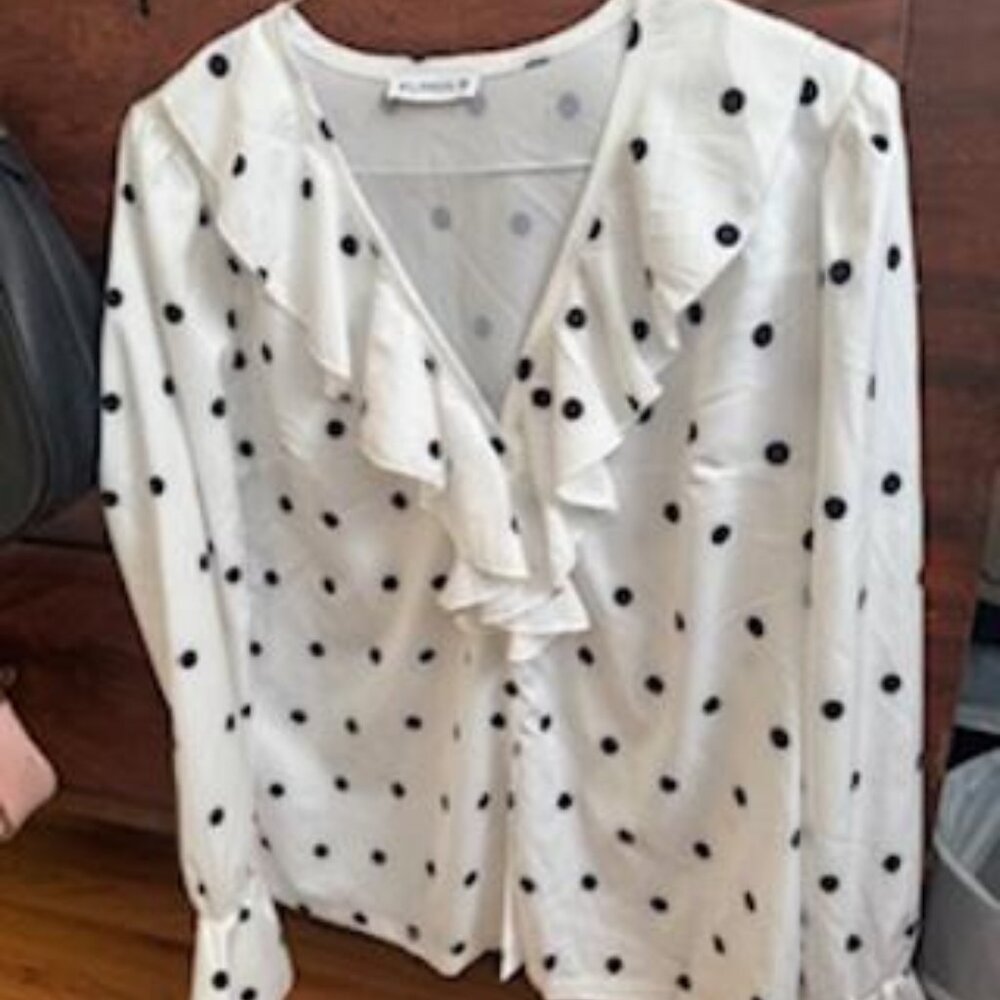Women's White Polka dot blouse by Elings.